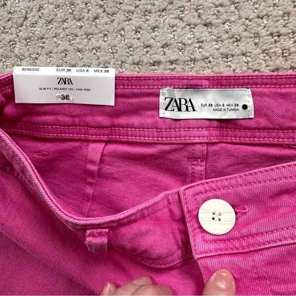 ZARA HIGH WAIST THE MARINE STRAIGHT JEANS IN FUCHSIA size 6 - Picture 14 of 15